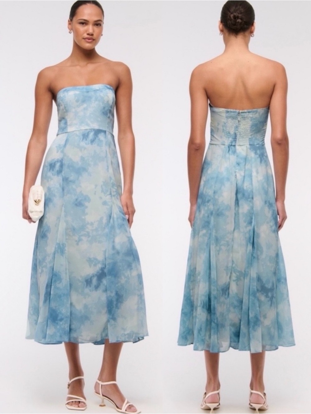 Abercrombie & Fitch Strapless Blue Tie-Dye Midi Dress